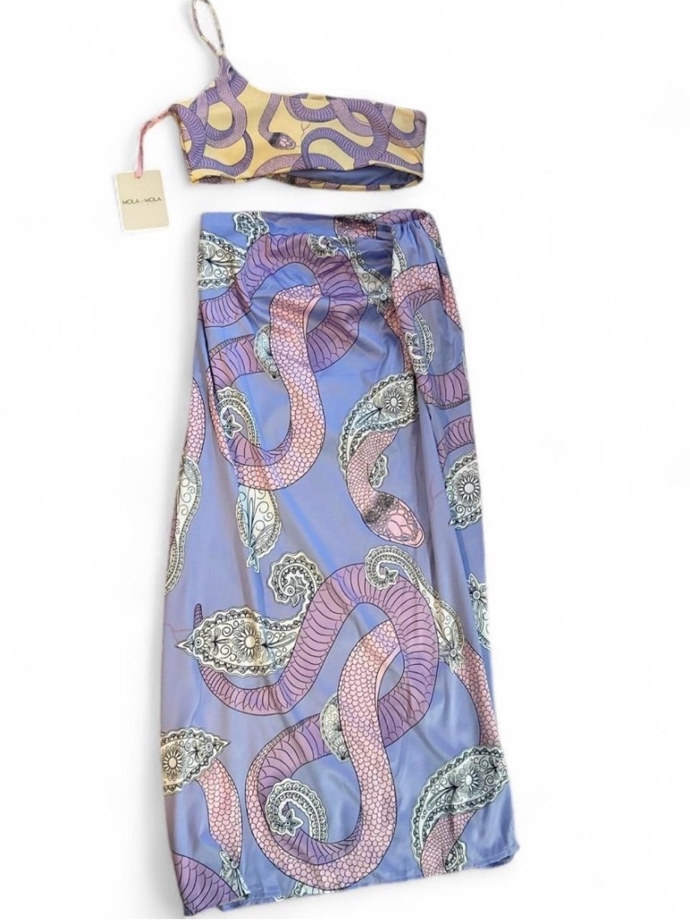 Lavender & Pink One-Shoulder Bikini Top with Matching Sarong